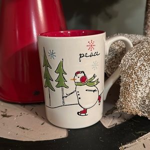 Tag Holiday Mug - Peace, winter snowman with ice skates